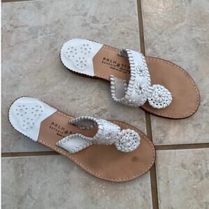 Palm Beach Sandals Women's Size 8 White Luxe-Crafted Leather Thong Flats